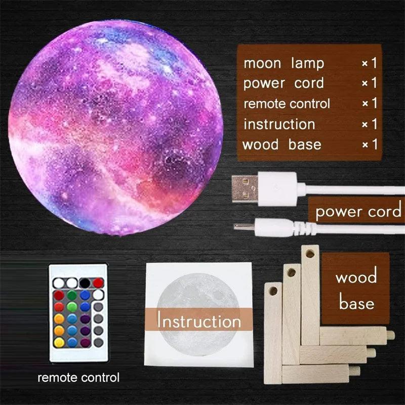 Moon Lamp Kids Night Light Galaxy Lamp 16 Colors LED 3D Star Moon Light Change Touch And Remote Control Galaxy Light For Gifts - MAXIME