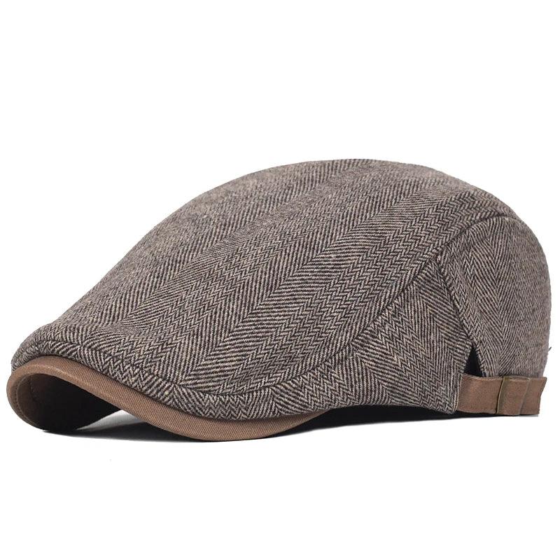 Newsboy Cap Men Winter Wool Thick Warm Hat Peaked Cap Adjustable - MAXIME