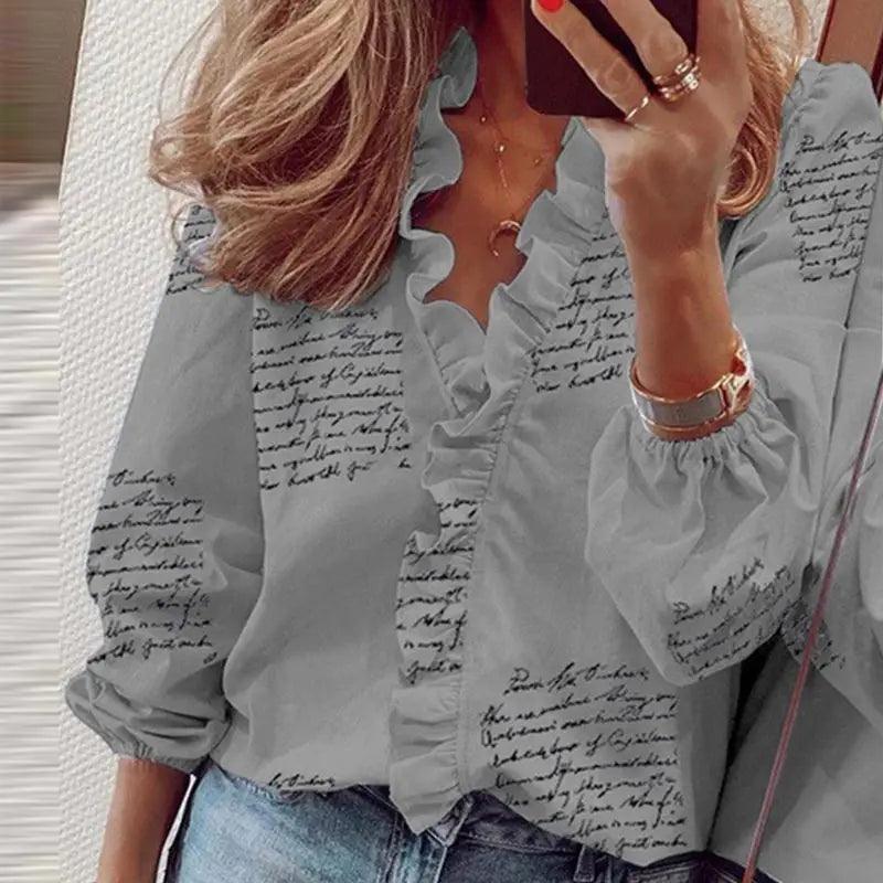 Lady Short Sleeve V Neck Shirts Casual Loose Elegant Basic Tops - MAXIME