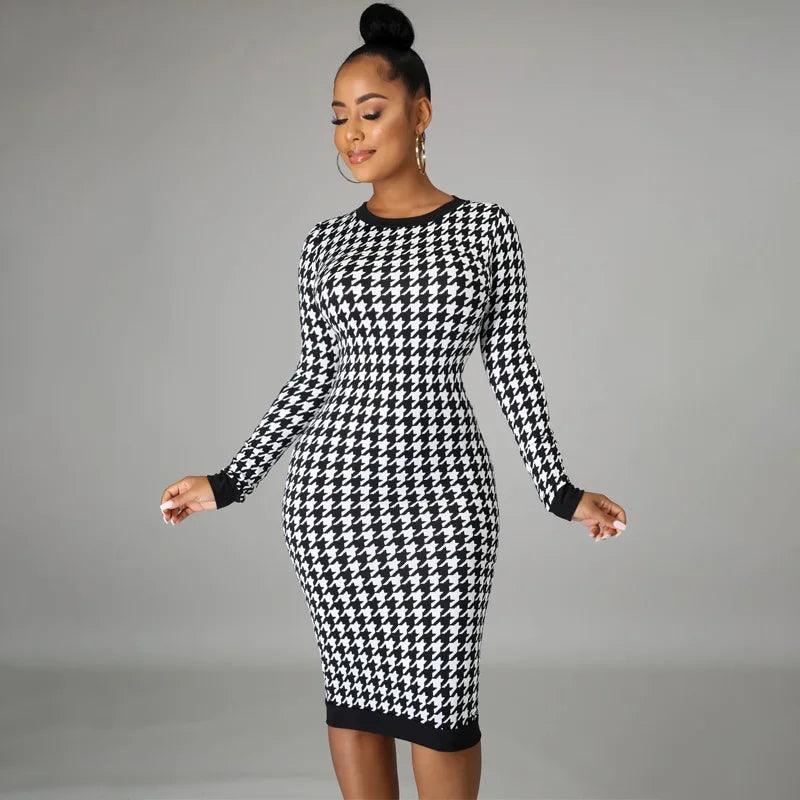 Women Long Sleeve Midi Dress Hollow Out Bodycon - MAXIME