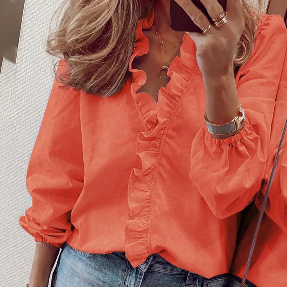 Lady Short Sleeve V Neck Shirts Casual Loose Elegant Basic Tops - MAXIME