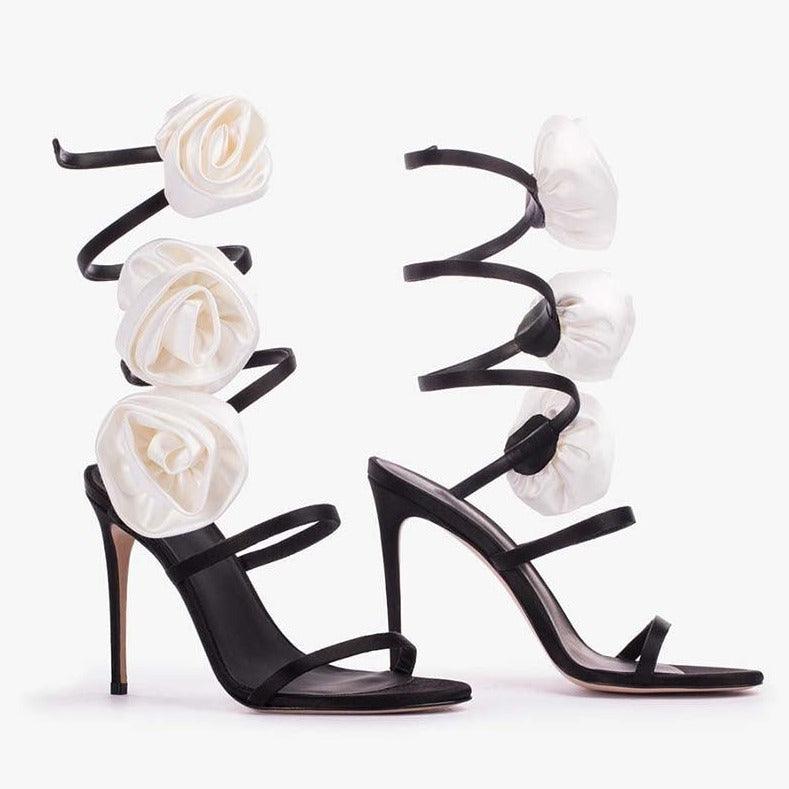 Lace-up Stiletto Heel Round Toe Flower Decorative Women's Sandals - MAXIME