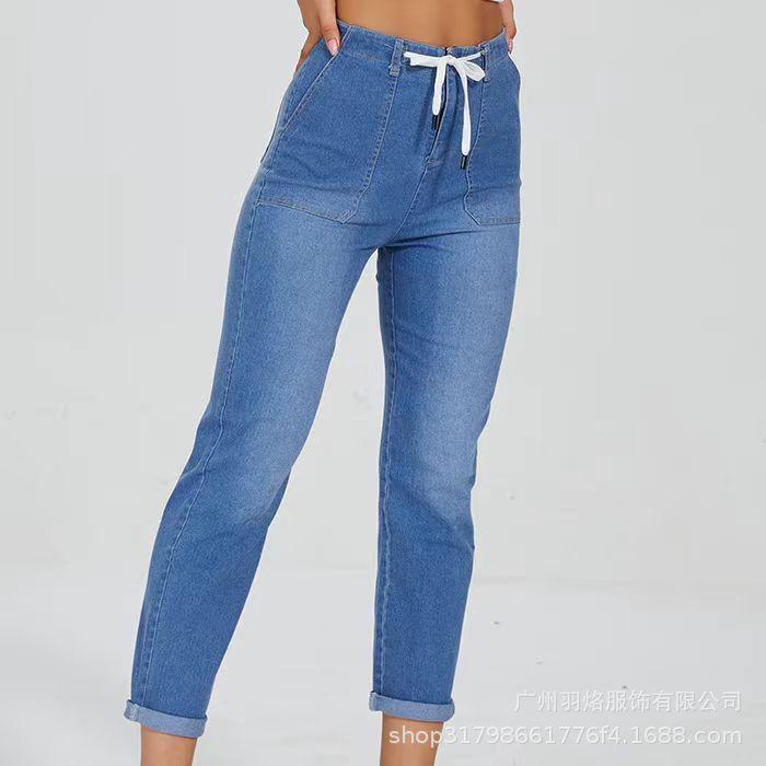 Denim Women's Pants Belt Design Elastic - MAXIME