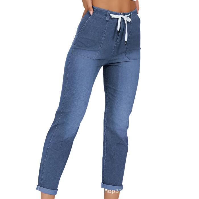 Denim Women's Pants Belt Design Elastic - MAXIME