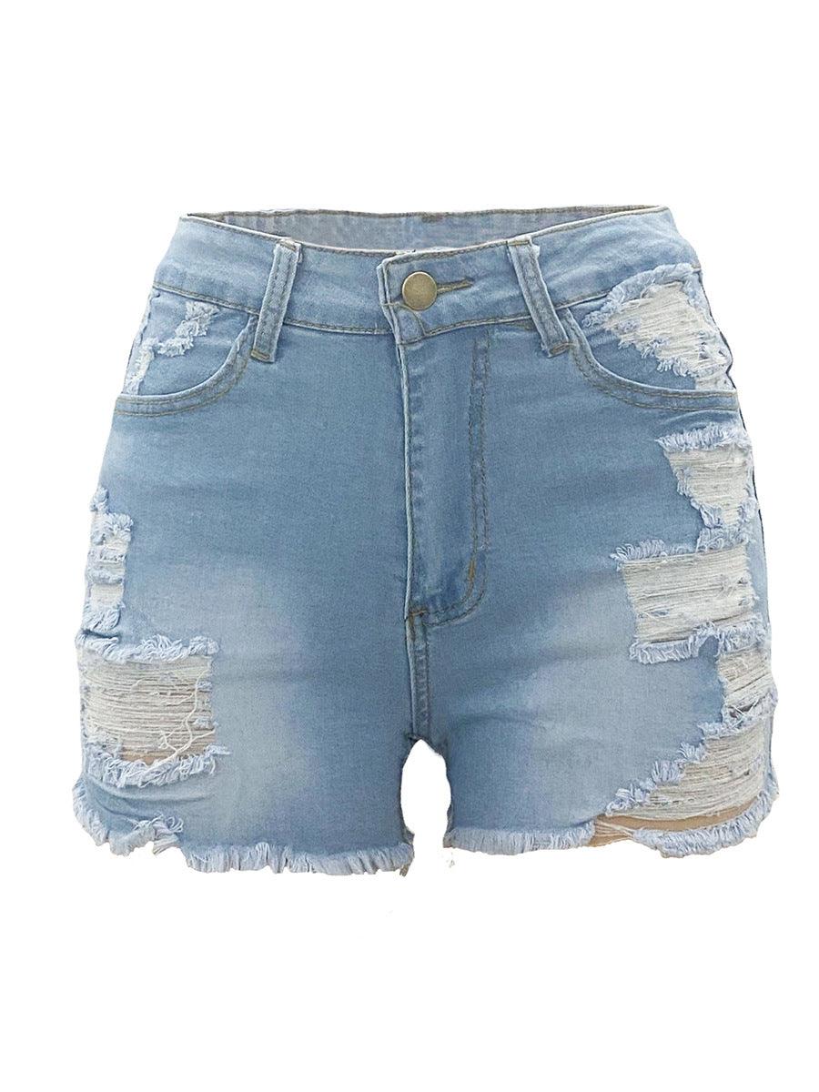 High Elastic Ripped Jeans Shorts - MAXIME