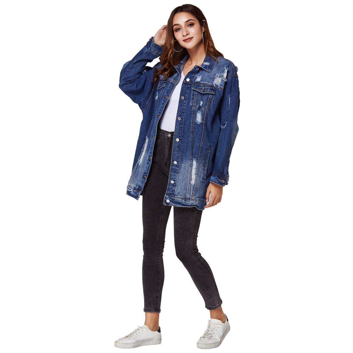 Denim Women's Water Washed Hole Coat - MAXIME