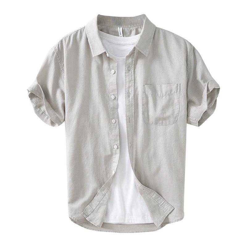 Simple Cotton And Linen Square Collar Shirt Men - MAXIME