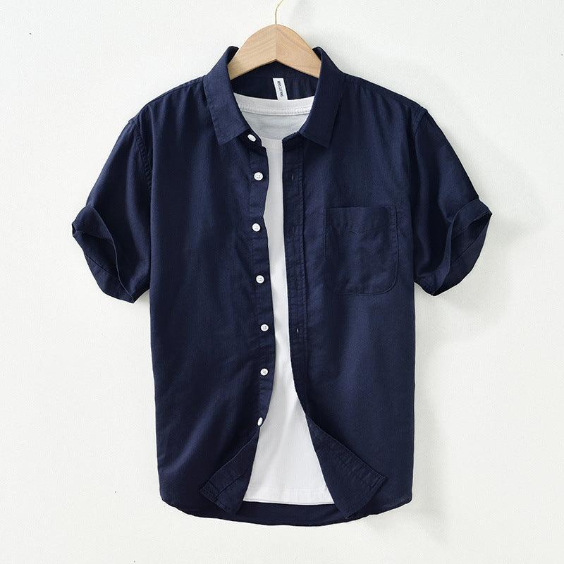 Simple Cotton And Linen Square Collar Shirt Men - MAXIME