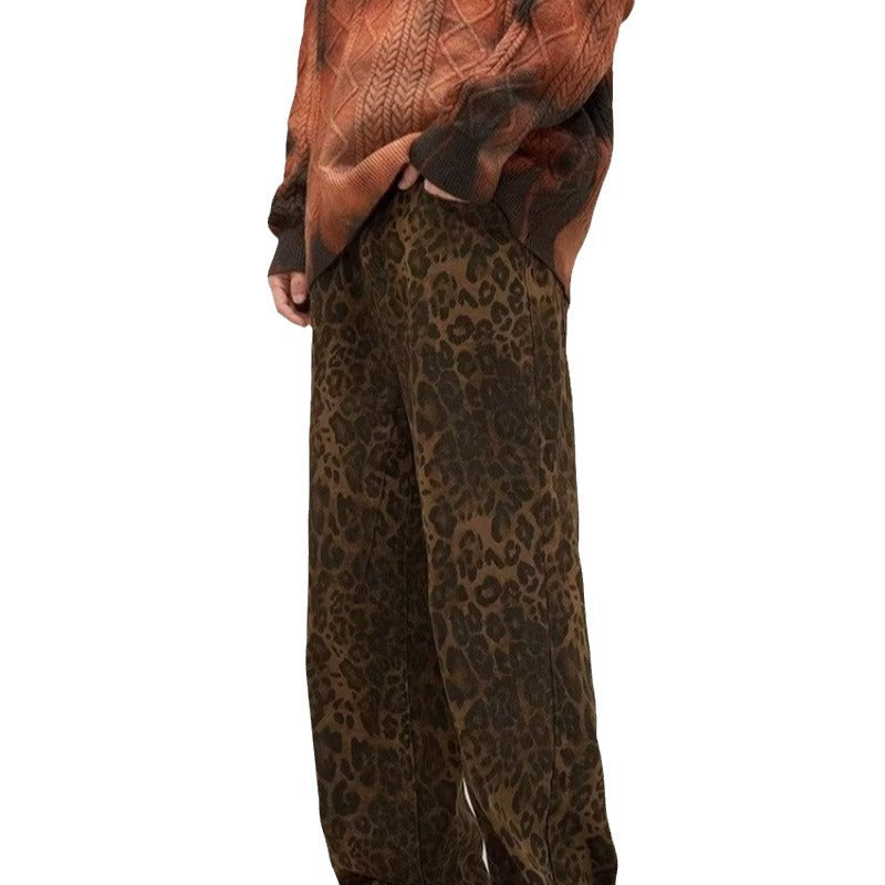 American-style Vintage Leopard Print Jeans - MAXIME