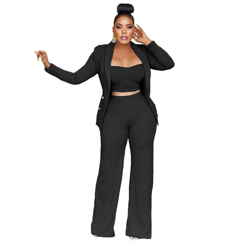 Maxime Suit Jacket Vest Wide Leg Pants Three Piece Set - MAXIME