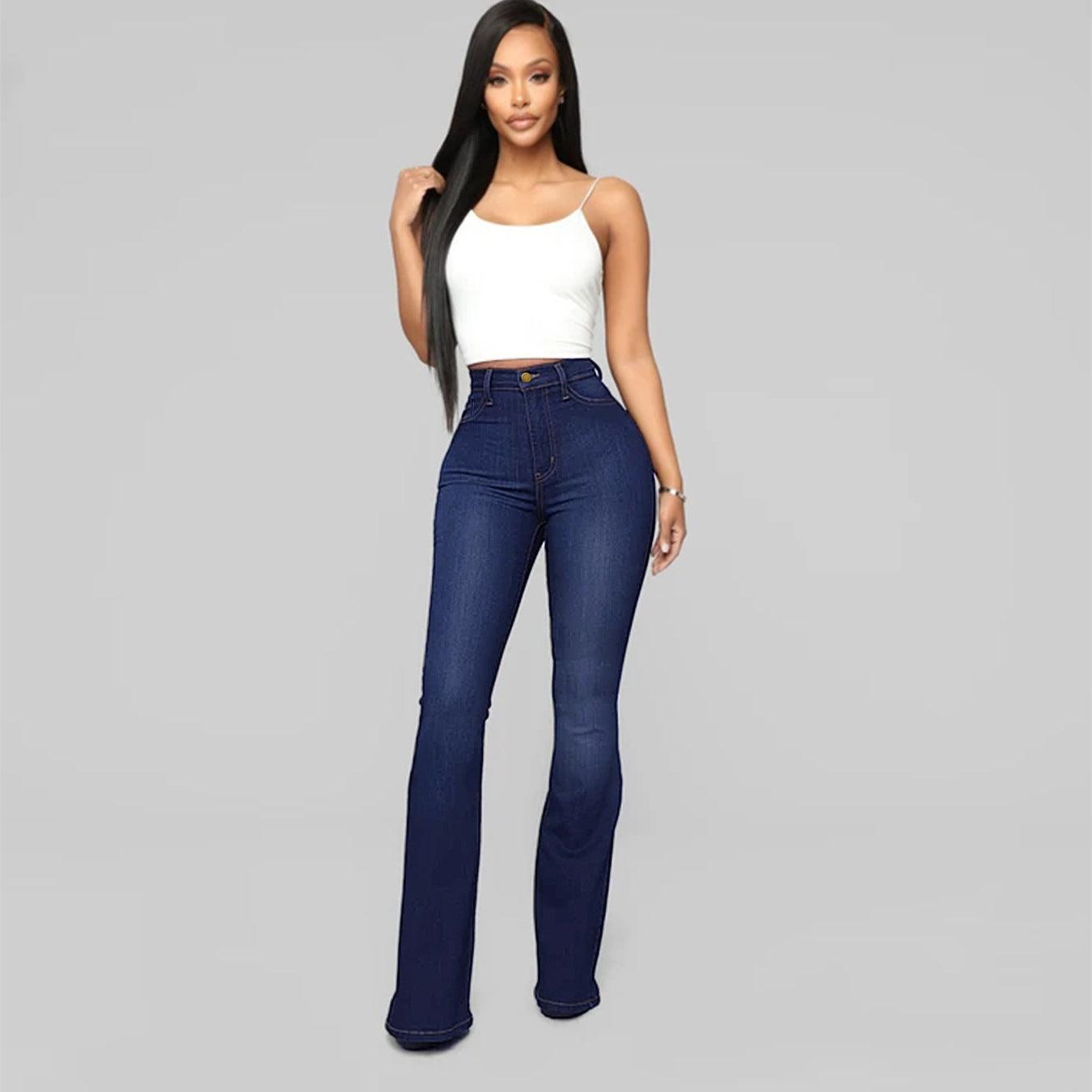 Classic High Waist Slim Denim Horseshoe Pants - MAXIME