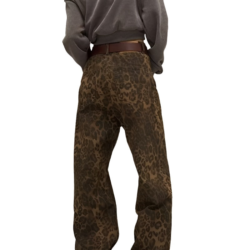 American-style Vintage Leopard Print Jeans - MAXIME