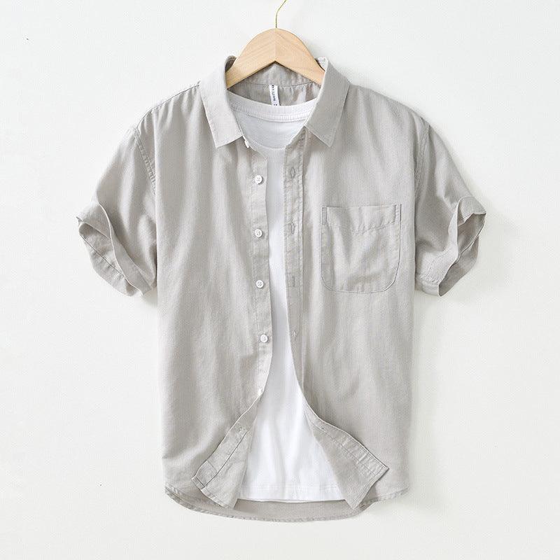 Simple Cotton And Linen Square Collar Shirt Men - MAXIME