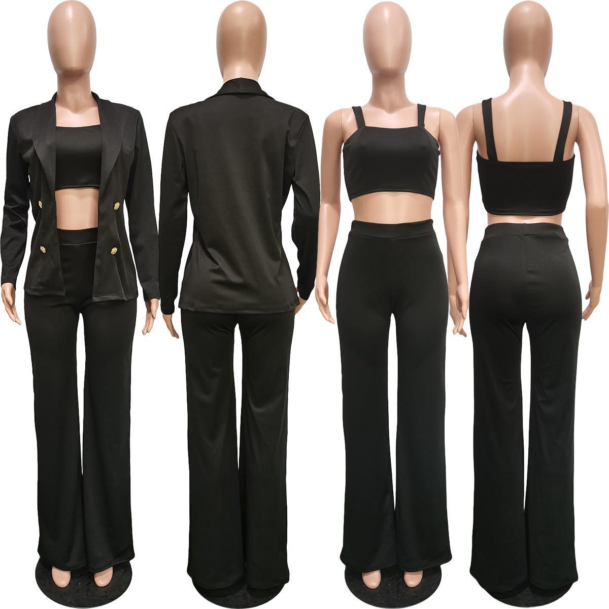 Maxime Suit Jacket Vest Wide Leg Pants Three Piece Set - MAXIME