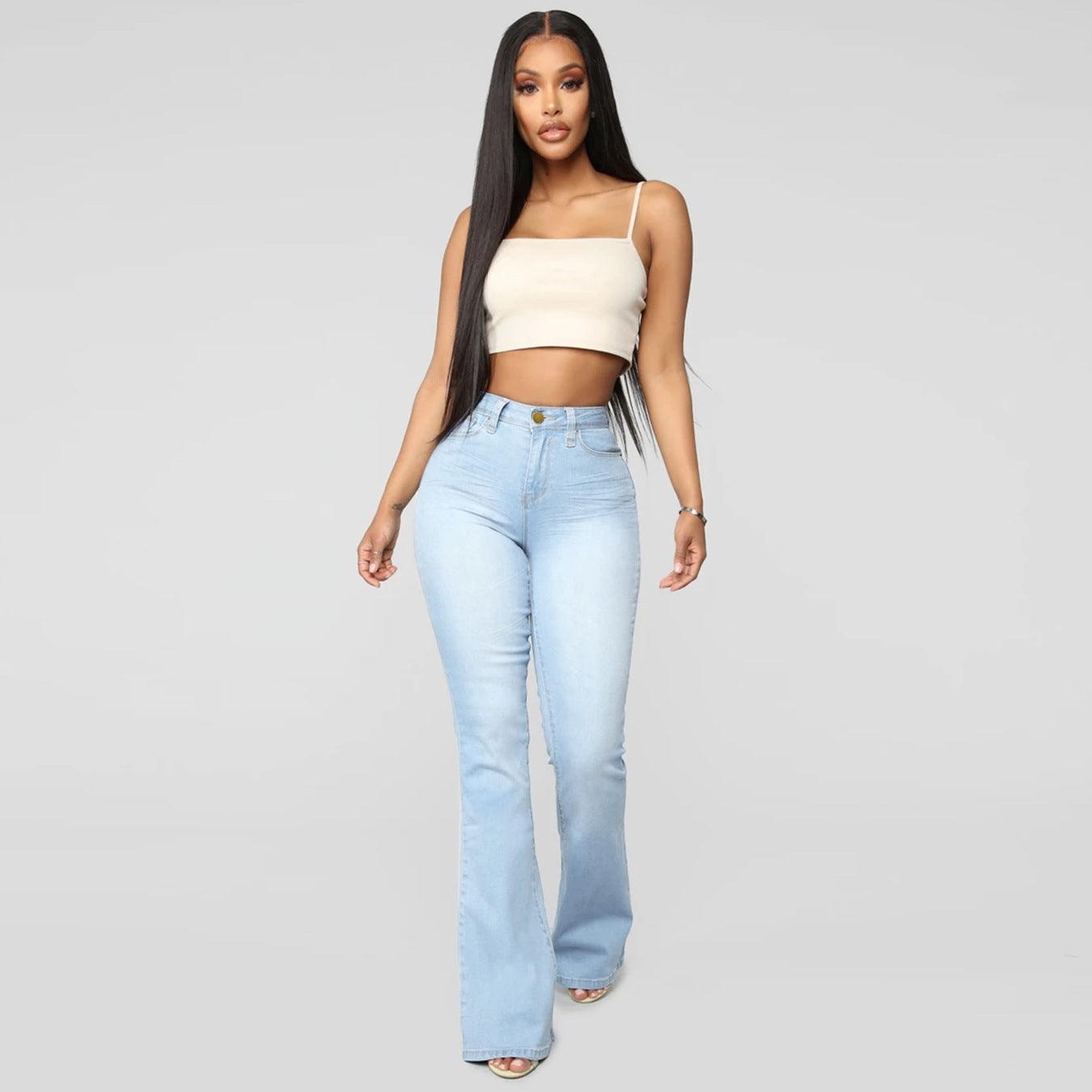 Classic High Waist Slim Denim Horseshoe Pants - MAXIME