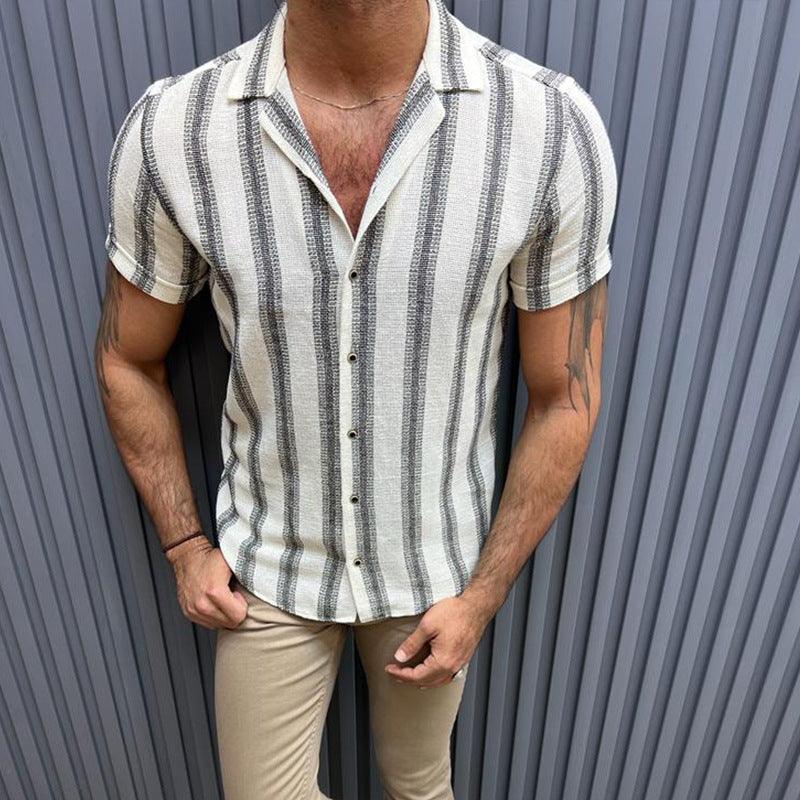 Maxime Stand Collar Casual Striped Shirt - MAXIME