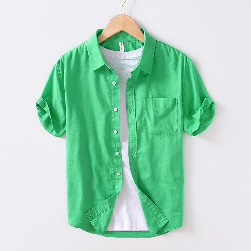 Simple Cotton And Linen Square Collar Shirt Men - MAXIME