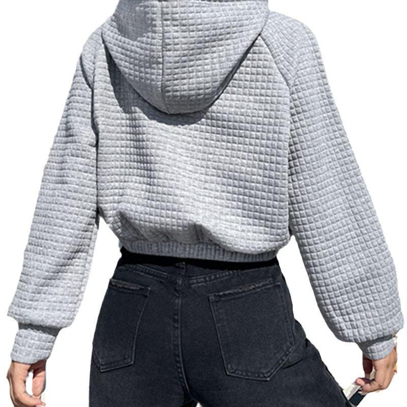 Women's Hooded Long-sleeved Patchwork Waffle Sweater - MAXIME