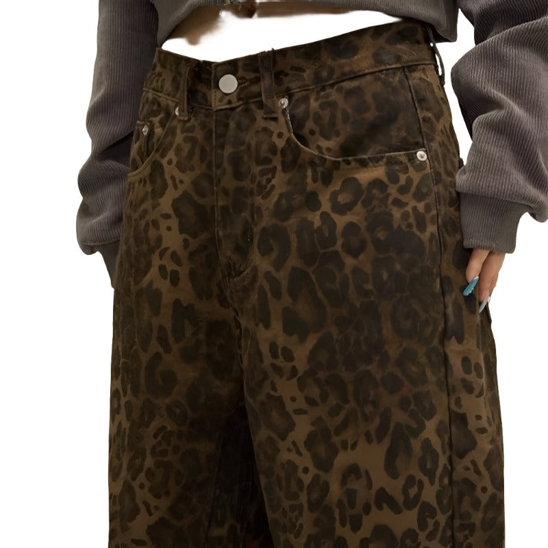 American-style Vintage Leopard Print Jeans - MAXIME