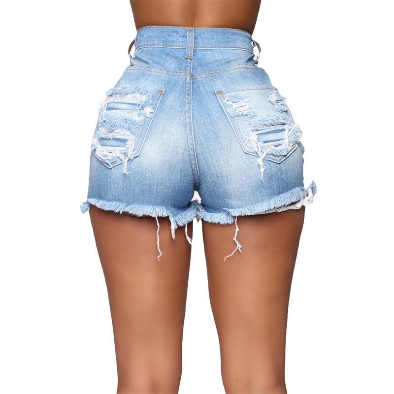 High Elastic Ripped Jeans Shorts - MAXIME