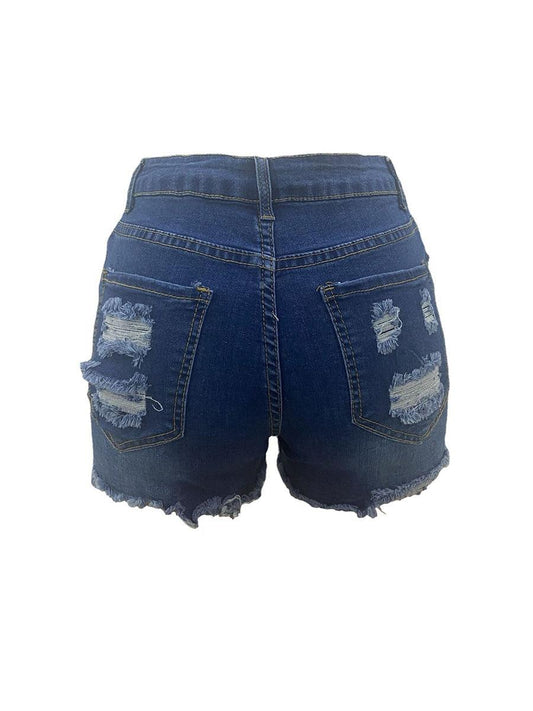 High Elastic Ripped Jeans Shorts - MAXIME