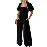 Square Collar Short Sleeve Jumpsuit - MAXIME