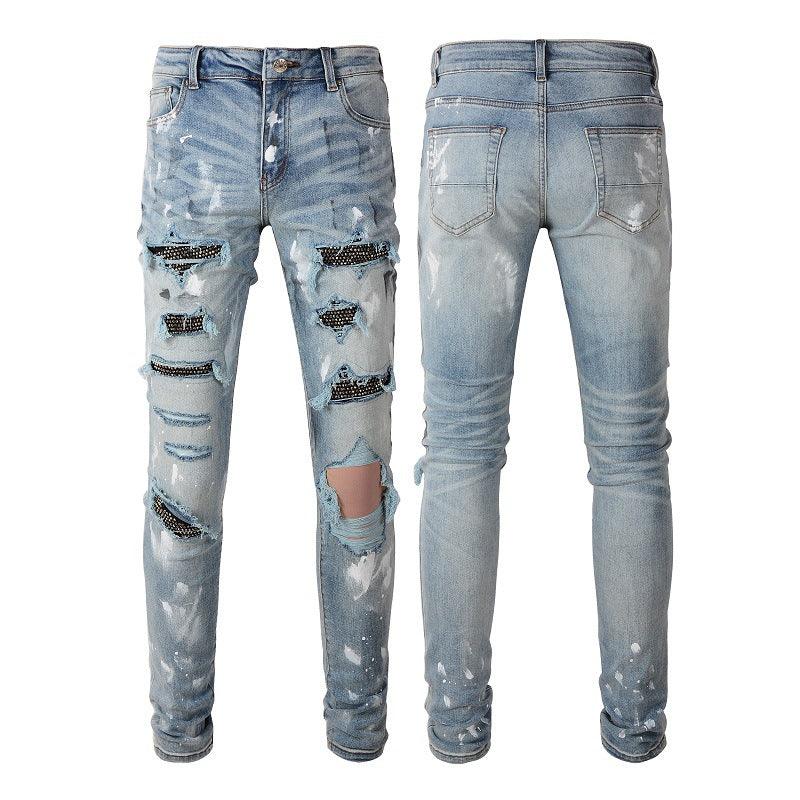 Stretch Retro Ripped Diamond Jeans - MAXIME