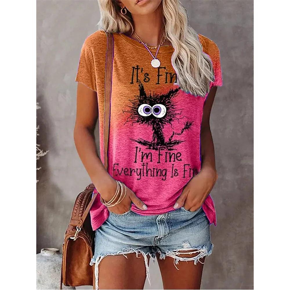 Summer New Women's Fashion T-shirt Round Neck Plus Size Shirt Tops 3D Printed Casual - MAXIME