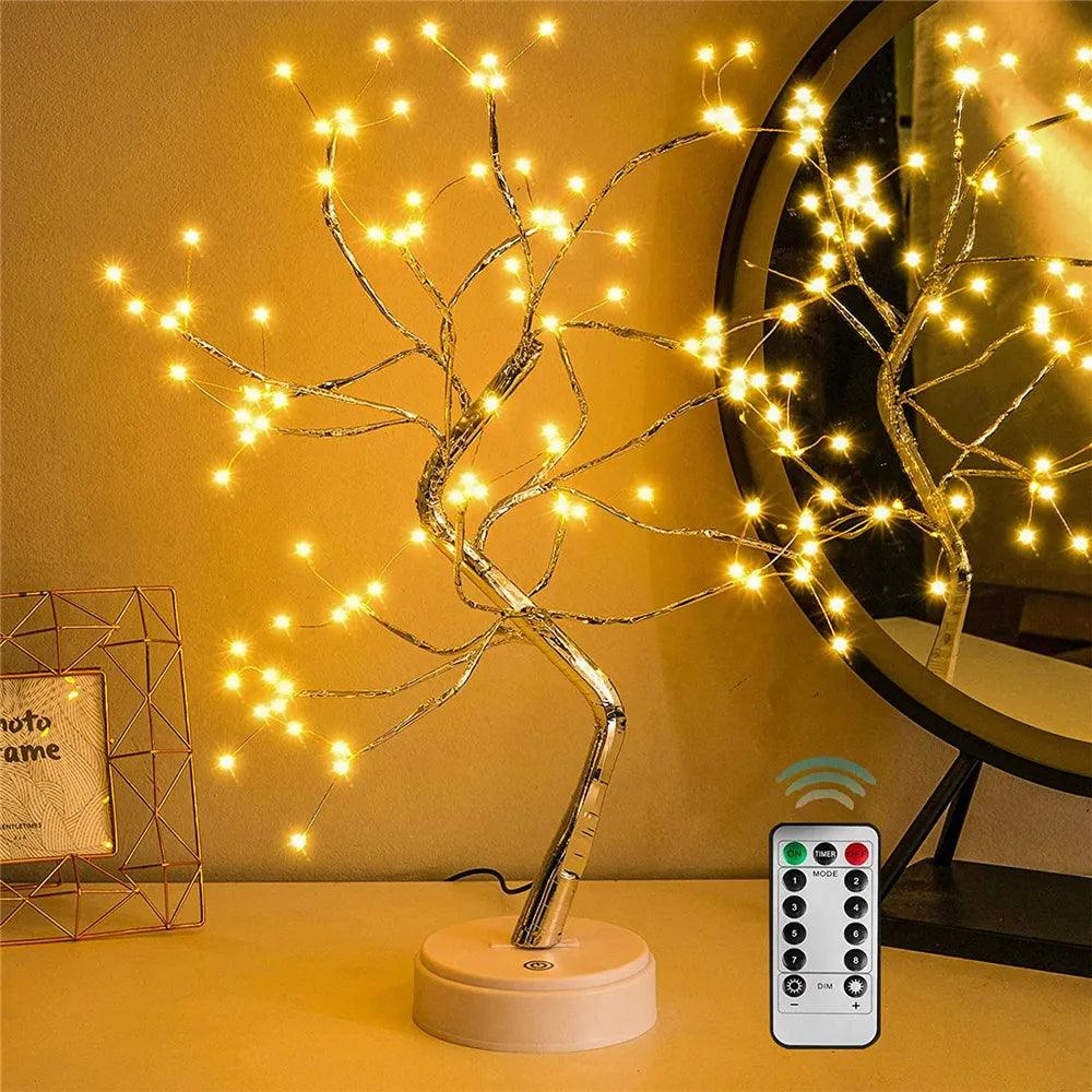 Remote Sparkly Fairy Spirit Tree Lamp 108 LED DIY Artificial Bedroom Nightlight 8 Modes USB Battery Bonsai Tree Night Light - MAXIME