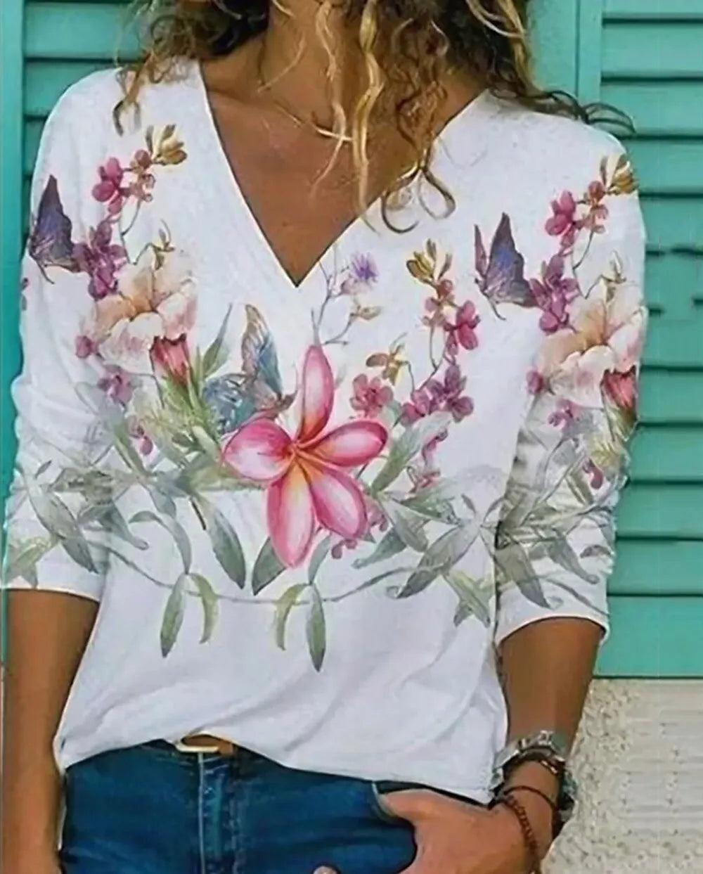 Women's T shirt Tee Tops Flower Casual Print Streetwear Sweatshirt Long Sleeve - MAXIME