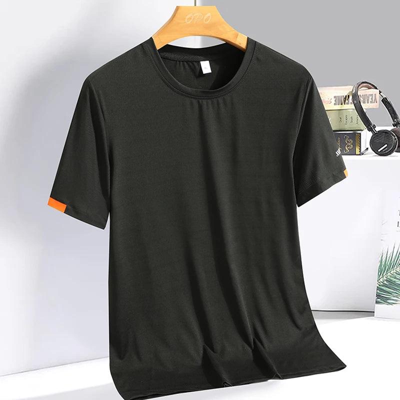 Men's Summer Ice Silk T-shirt Sweatshirt Round Neck Simple Running Fitness Suit Thin Breathable Quick Drying T - MAXIME