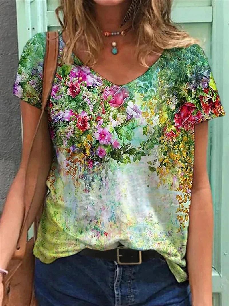 Women's T-Shirt Summer New Casual Short-Sleeved Flower - MAXIME