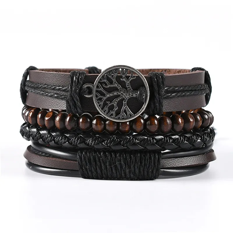 4Pcs/ Set Braided Wrap Leather Bracelets for Men - MAXIME