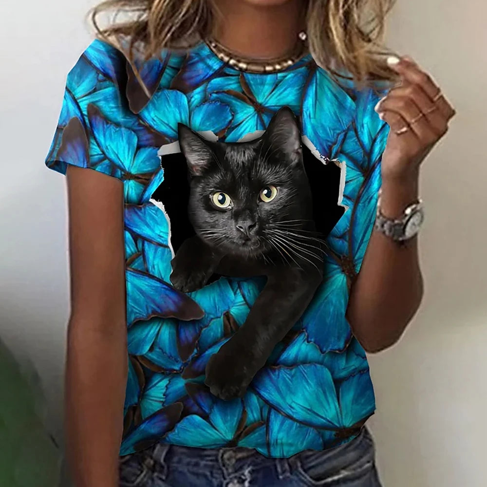 Womens T-shirt 3D Kawaii Cat Print Tees - MAXIME