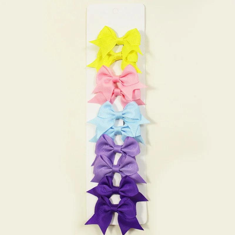 10Pcs/Set New Cute Solid Ribbon Bowknot Hair Clips for Baby Girls Handmade Bows Hairpin Barrettes Headwear Baby Hair Accessories - MAXIME