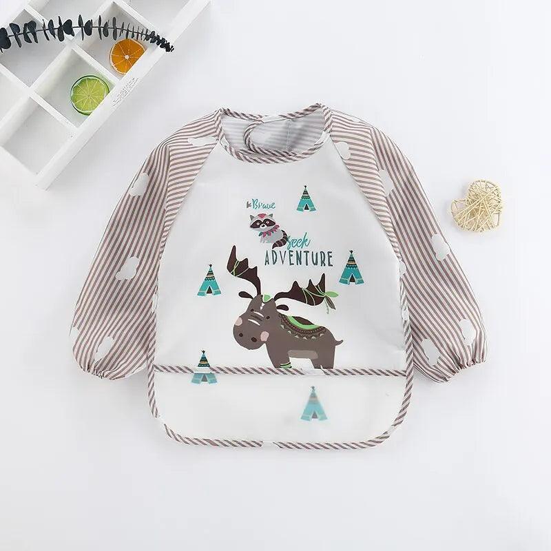 Maxime 1Pcs Waterproof Eating Smock Infant Toddler Baby Cartoon Long Sleeve Art Apron Animal Smock Soft Baby Bib Burp Clothes - MAXIME