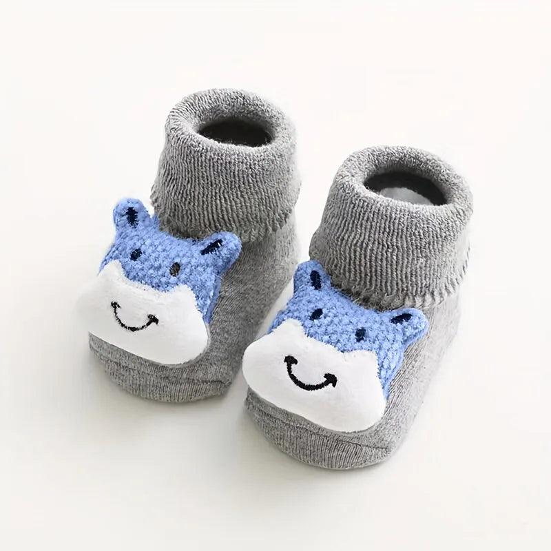 Maxime 1 Pair Of Gray Baby Cotton Floor Socks Cute 3D Cartoon Animal Anti Slip Shoes Baby Warm Comfortable - MAXIME