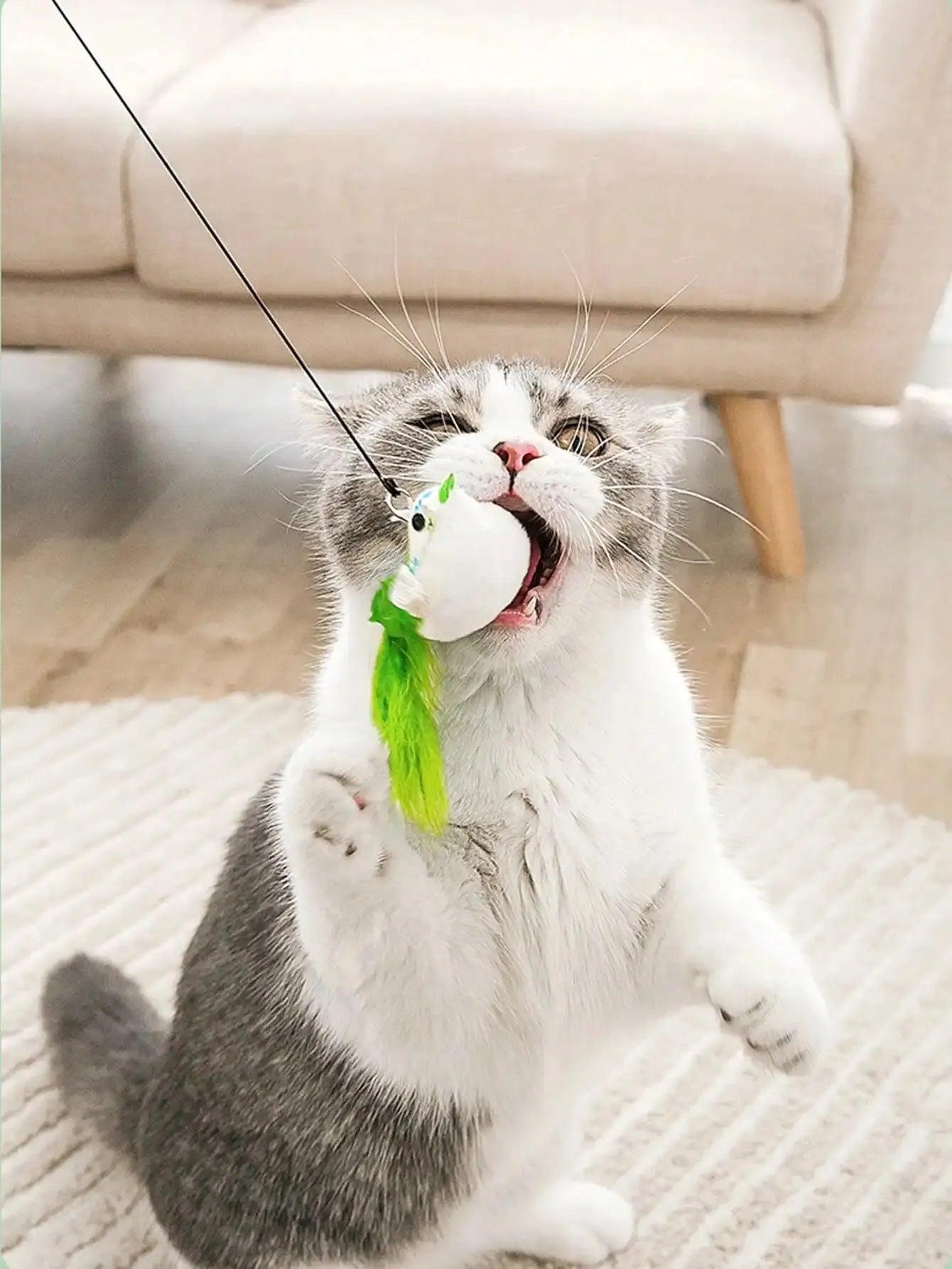 Maxime 1 Piece Funny Cat Stick Cat Relieving Stuffy Self-Hi Feather Bite-Resistant Steel Wire Long Rod Small Kitten Toy - MAXIME