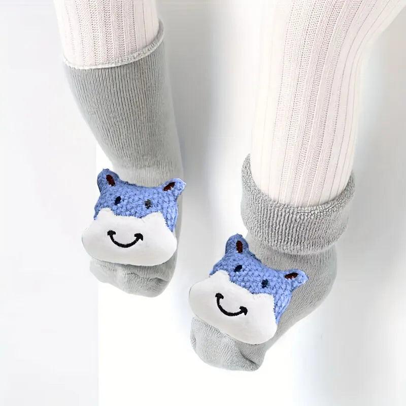 Maxime 1 Pair Of Gray Baby Cotton Floor Socks Cute 3D Cartoon Animal Anti Slip Shoes Baby Warm Comfortable - MAXIME