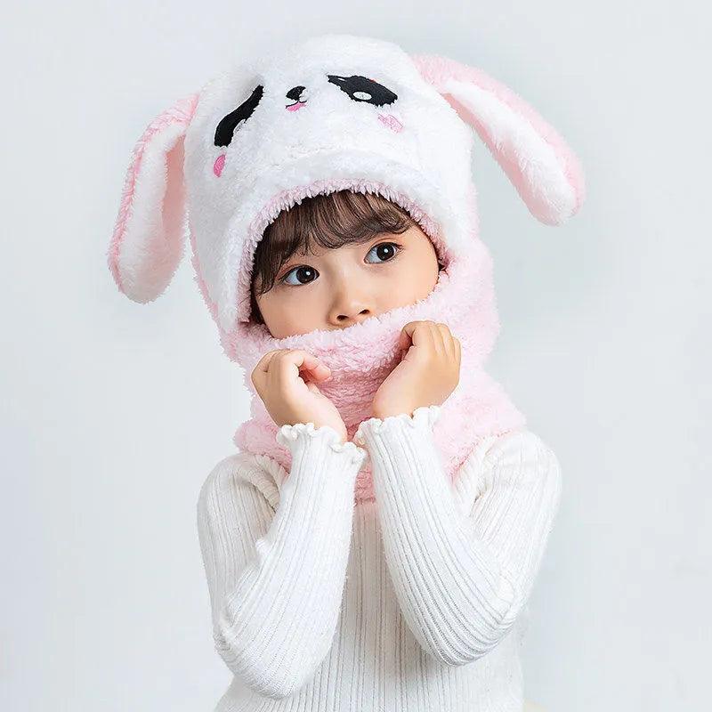 Maxime Fashionable Autumn and Winter Cute Childrens Cartoon Scarf Hat Two Piece Set Double Layer Wool Warm Boys and Girls Hat - MAXIME