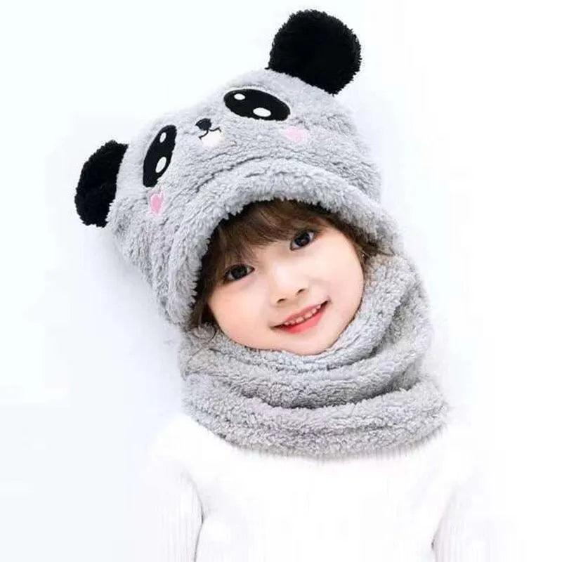 Maxime Fashionable Autumn and Winter Cute Childrens Cartoon Scarf Hat Two Piece Set Double Layer Wool Warm Boys and Girls Hat - MAXIME