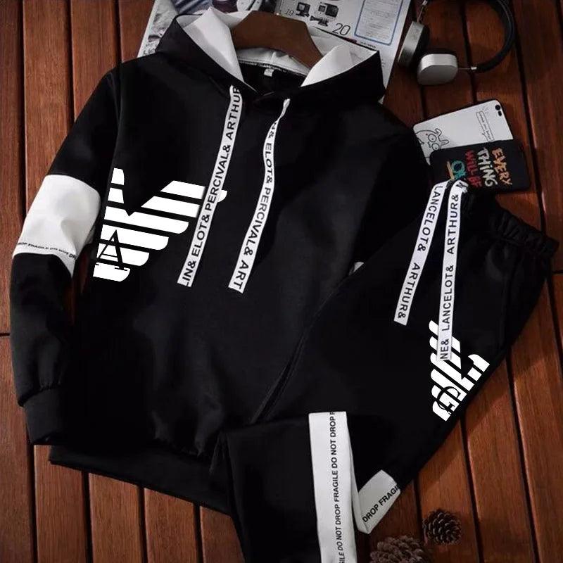 Men's New Warm Sportswear Fashion Printed Hooded Sweatshirt Set - MAXIME