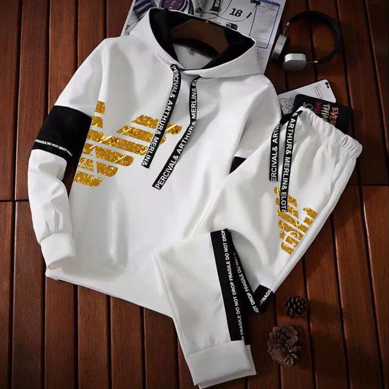 Men's New Warm Sportswear Fashion Printed Hooded Sweatshirt Set - MAXIME