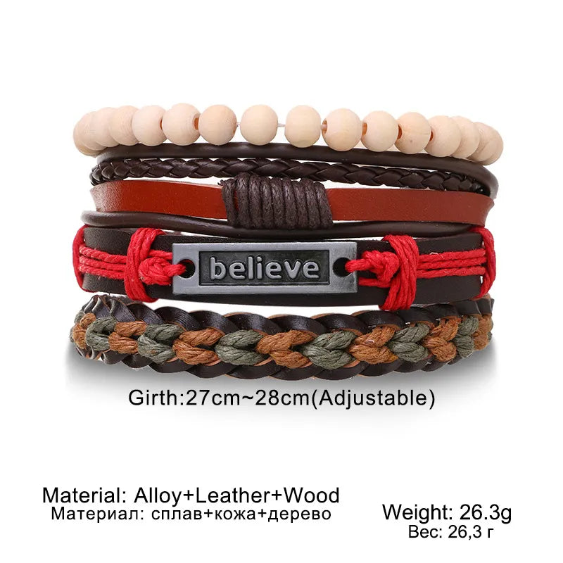 4Pcs/ Set Braided Wrap Leather Bracelets for Men - MAXIME