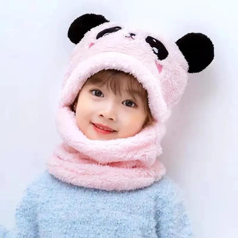 Maxime Fashionable Autumn and Winter Cute Childrens Cartoon Scarf Hat Two Piece Set Double Layer Wool Warm Boys and Girls Hat - MAXIME