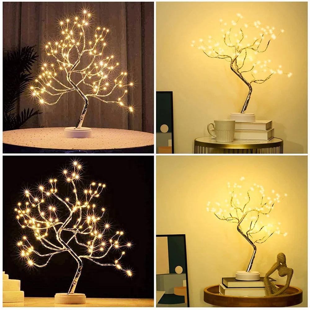 Remote Sparkly Fairy Spirit Tree Lamp 108 LED DIY Artificial Bedroom Nightlight 8 Modes USB Battery Bonsai Tree Night Light - MAXIME