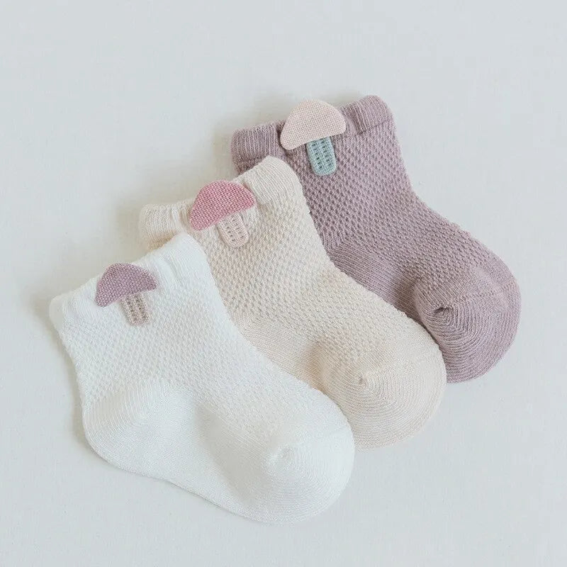 Maxime 3 Pairs Infant Baby Socks for Girl Boy Thin Cotton Breathable Mesh Cute Accessories Unisex Newborn Boneless Short Socks - MAXIME