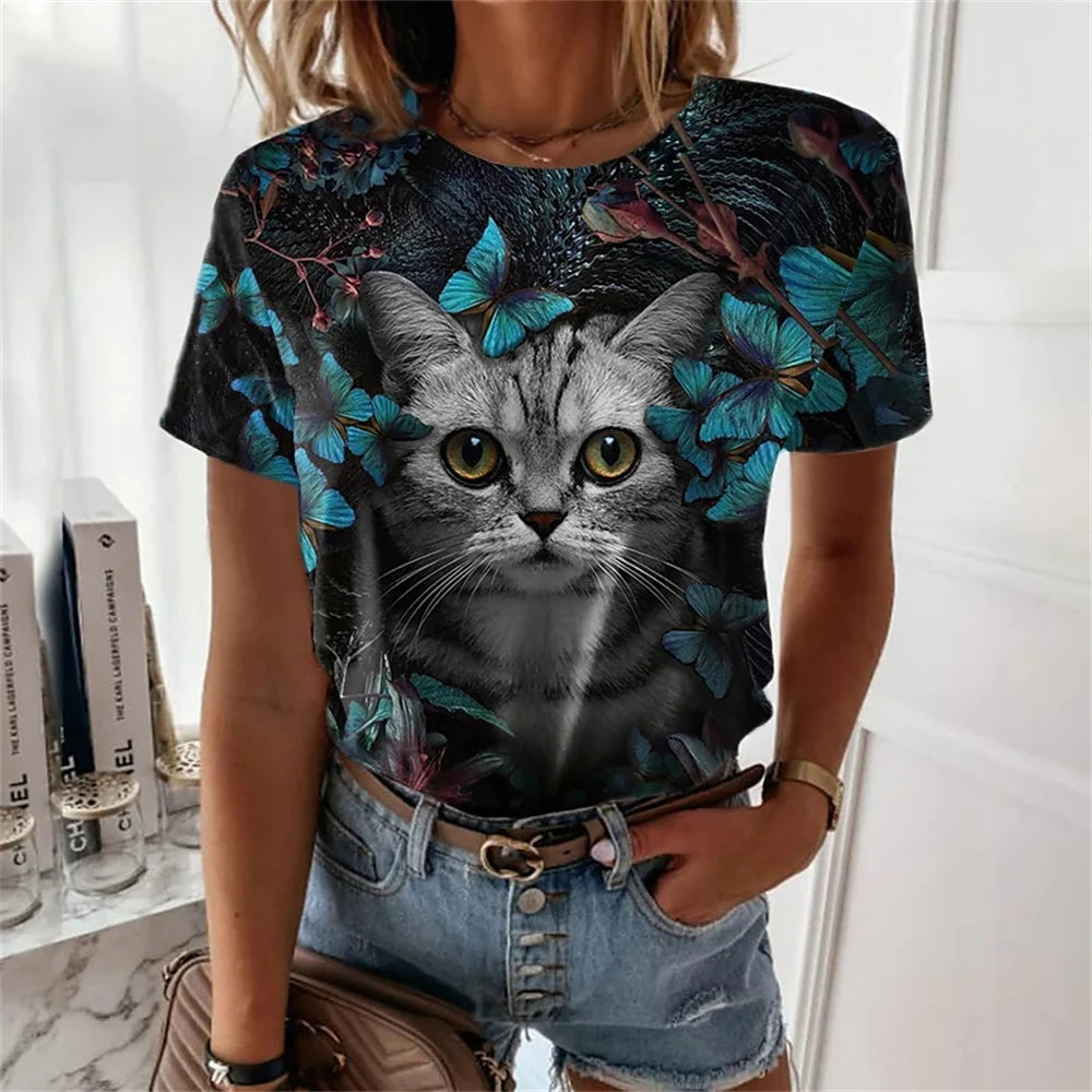 Womens T-shirt 3D Kawaii Cat Print Tees - MAXIME