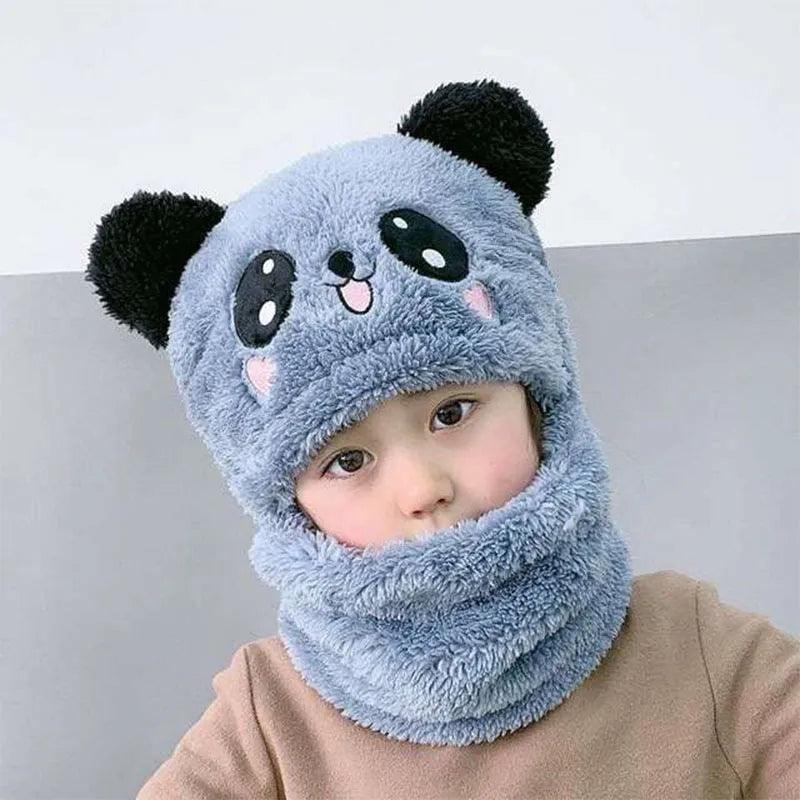 Maxime Fashionable Autumn and Winter Cute Childrens Cartoon Scarf Hat Two Piece Set Double Layer Wool Warm Boys and Girls Hat - MAXIME