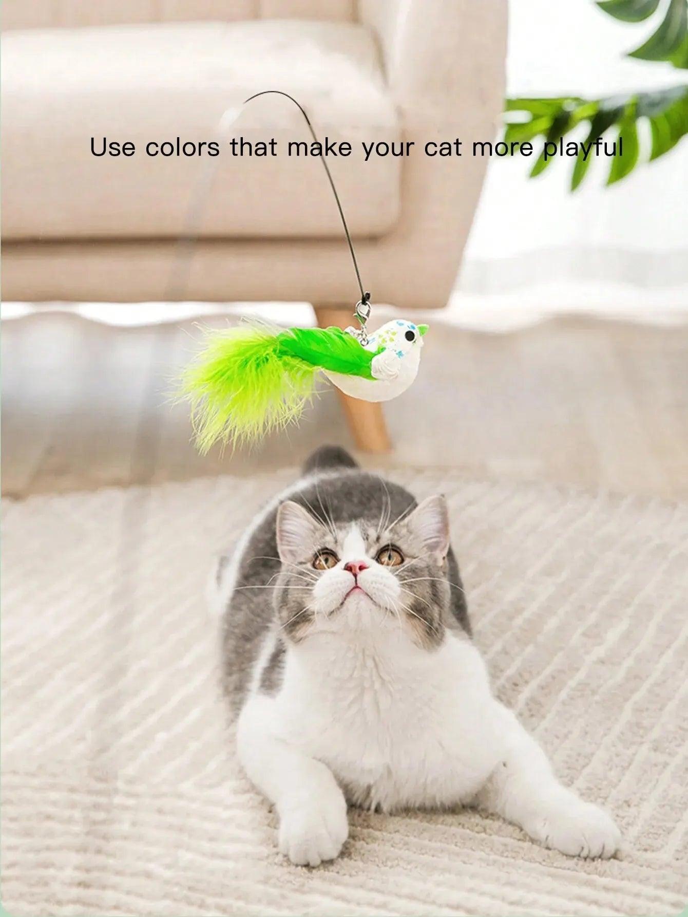 Maxime 1 Piece Funny Cat Stick Cat Relieving Stuffy Self-Hi Feather Bite-Resistant Steel Wire Long Rod Small Kitten Toy - MAXIME